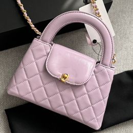 Luxury Design Leather Diamond Patterned Women's Clamshell Handbag Metal Single Chain Oil Wax Leather Made Single Shoulder Crossbody Armpit Casual Daily Bags 20cm