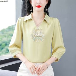 New Style Embroidered Shirt Spring Summer Fashionable Versatile and Slim. Sleeve Top