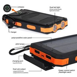 Solar Panel Dual USB Power Bank Case SOS Light Flashing Light Compass Power Bank Shell Battery Case Phone Charger Storage Box