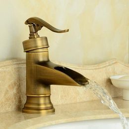 Bathroom Sink Faucets "Water Pump Look" Style Antique Brass Single Handle Deck Mounted Faucet Vessel Basin Mixer Tap Aan007