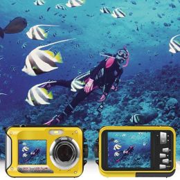 Cameras Underwater Camera for Snorkelling Waterproof 2.7K 24MP Digital Camera HD Rechargeable Camera With Dual Screen for Camping