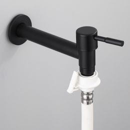 Wall Mounted Faucet Single Cold Sink Tap Black Water Tap for Bathroom Washing Machine Sink Mop Pool