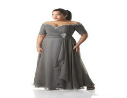 Grey Mother of the Bride Dresses Plus Size Off the Shoulder Cheap Chiffon Prom Party Gowns Long Mother Groom Dresses Wear5444848