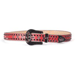 western belt red rhinestone button belt hip-hop punk fashion trend women's jeans belt