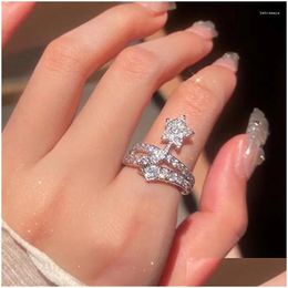 Cluster Rings 925 Sier Plated Zircon Star for Women Fashion Lovely Girl Kpop Y2K Jewelry Gift JZ599 Drop Delivery Ring DHHS9