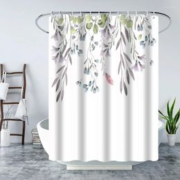 Shower Curtains Watercolour Leaves On The Top Plant With Floral Modern Bathroom Decoration Standard Curtain 180 180CM Hooks