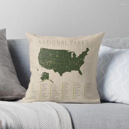 Pillow US National Parks W/ State Borders Throw Covers Decorative Case