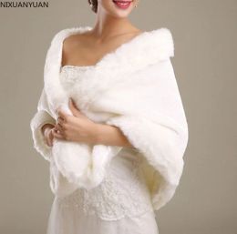 Sweatshirts Wholesale Womens White Ladies Wedding Shawl Faux Fur Cashmere Bride Cape Winter Shrug Bolero 2023