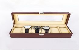 6 Grid Brown Watch Box Watches Display Storage Boxes Bracelet Slots Case holder Jewelry Container gift High Carbon Fiber3745963