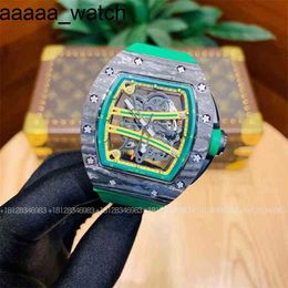 Richardmill Watch Wristwatch Designer Carbon Fiber Green Mens Automatic Mechanical Hollowed Out Tape Personality Lightweight Fashion