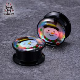 KUBOOZ Christmas Acrylic Elk Snowman Ear Plugs Tunnels Piercing Earring Gauges Stretchers Body Jewelry Expanders 6PCS