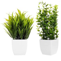 Decorative Flowers 2 Pcs Dining Table Artificial Potted Plant Office Eucalyptus Green Vase Plastic Emulated Small Bonsai