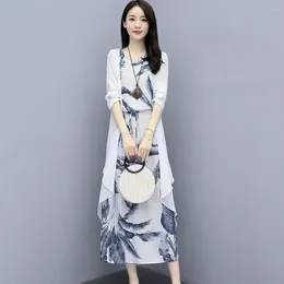 Casual Dresses Women 2024 Summer Silk Maxi Dress Ladies Elegant Vestidos Print Suit Fashion Clothing For 4xl 5xl