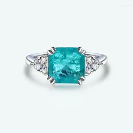 Cluster Rings Woman 925 Silver Wedding Engagement Paraiba 10 10mm Stone Cubic Zirconia Tourmaline Ring Fine Jewellery