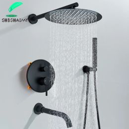Black Shower Faucets Concealed Round Shower System 2/3 Way Shower Mixer Bathroom Round Shower Faucet Rainfall Mixer Shower Set