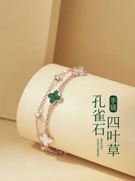 FEERIE van bracelet Peacock Stone Clover Bracelet for Girls Summer Pure Silver 2024 New Trendy Gift Girlfriend