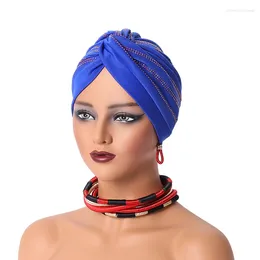 Ethnic Clothing Twisted Turban Cap For Women Diamonds Female Head Wraps Muslim Middle East Ramadan Headwear Turbante Mujer
