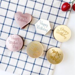 Happy Mother Day Acrylic Cupcake Toppers Mirror Acrylic Father Day Cake Disc Toppers Round Topper Charms for Cupcake Decoration