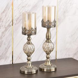 Candle Holders Aesthetic Holder Vintage Wax Burner Scented Tall Metal Glass Centre De Table Living Room Decoration