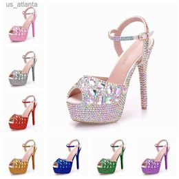 Dress Shoes Crystal Queen Rhinestone Sandals Wedding Women Extreme High Heels Ladies Silver Pumps Platform Summer H240409