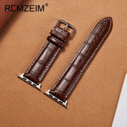 Top Layer Cowhide Watchband for Apple Watch Series Ultra/8/7/SE/6/5/4/3 Bamboo Patterns Leather Strap 49/45/44/42mm 41/40/38mm