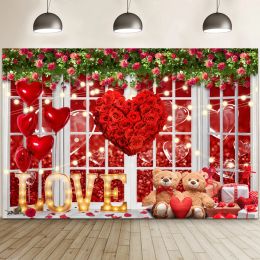 Valentine's Day Photography Backdrop February 14 Red Love Heart Wedding Baby Birthday Party Decor Backgrounds For Photo Studio