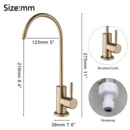 YANKSMART Kitchen Water Philtre Faucet Single Cold Water Faucets Gold Reverse Osmosis Philtres Part Purifier Direct Drinking Tap