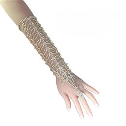European and American fashion accessories wedding dress accessories bride's rhinestone arm hand back ring one piece chain luxurious and shiny bracelet