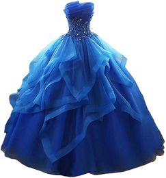 Ball Gown Princess Quinceanera Dresses Sequins Crystal Appliques Plus Size Tulle Lace-up Strapless Sweet 16 Princess Party Birthday Vestidos De 15 Anos Q06