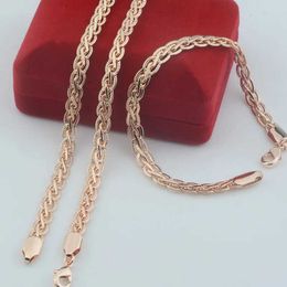 Pendant Necklaces 5mm Mens 585 Rose Gold Colorful Woven Twisted Necklace Bracelet Set Jewelry 50cm 60cm LongQ