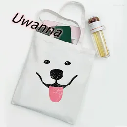 Shopping Bags Cute Samoyed Bag Graphic Smile Angel Aesthetic Reusable Shopper Shoulder Canvas Tote Handbag Student Book