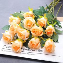 Decorative Flowers 10 Pieces Real Touch Silk Artificial With Green Leaves Rose Christmas Wedding Anniversary Home Office Decoration DIY