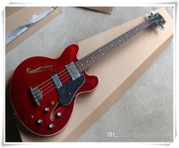 Factory New 4 strings Semihollow Red Electric Bass Guitar with Chrome hardwareRosewood fingerboardoffer customize8071359