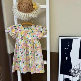 Girl Dresses 2024 Summer Kids Dress For Girls Fashionable Flower Short Sleeved