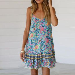 Casual Dresses Ethnic Women Short Printed Swing Beach Bohemian Floral Style Dress Women's Sundresses