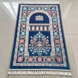 Prayer Mat for Muslim Ramadan Chenier Carpet Worship Kneel Embossing Floor Carpets Non-Slip Portable Travel Rug Midd 240424