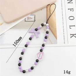 Acrylic Cute Bear Mobile Phone Strap Lanyard Pearl Cellphone Rope Bow Flower Charm Phone Chain Straps 2023 Jewellery Accessories