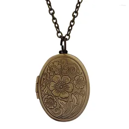 Pendant Necklaces Engraved Flower Pattern Locket Necklace Oval Clavicle Chain Po Box Jewellery Gift For Women Girl Teen