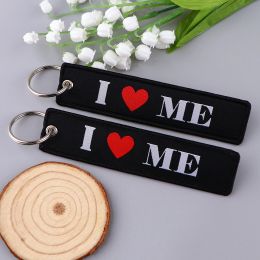 I LOVE ME Embroidery Key Fobs Letter Keychains for Women Car Key Chains Lovely Keyring Accessories Backpack Pendant Chain