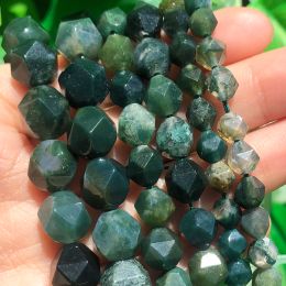 Faceted Green Moss Agates Stone Beads Natural Loose Spacer Beads Diy Handmade Bracelet for Jewelry Making Accessories 15''