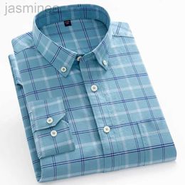 Men's Casual Shirts New Luxury Men 100% Cotton Oxford Casual Shirt Regular Fit Button-up Collar Elegant High Quality Soft Long Sleeve Plaid Shirts 2449