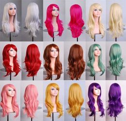 braided wigs Long Wavy Cosplay Red Green Puprle Pink Black Blue Sliver Grey Blonde Brown 70 Cm Synthetic Hair Wigs5829896