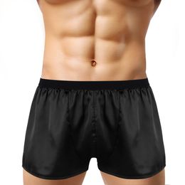 Men's Boxer Briefs Trunks Underwear Silk Satin Basic Boxers Shorts Underpants Lightweight Lounge Sports Short Pants for Man