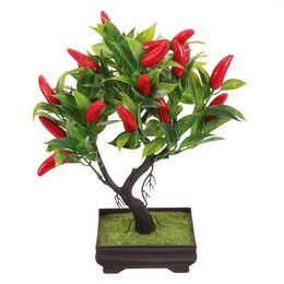 Decorative Flowers The Office Decor Artificial Plant Faux Potted Tabletop Chili Tree Plastic Simulation Bonsai Fake