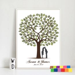 Accessories Wedding Gift Fingerprint Tree Painting Kiss Lover Party Wedding Guest Book Fingerprint Wedding Book Canvas Painting Living Room