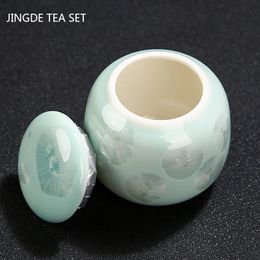 Ceramic Crystal Glaze Small Tea Caddy Portable Coffee Storage Jar Kitchen Tea Jar Spices Moisture Proof Tank Tea Set Supplies