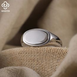 Rinntin 925 Sterling Silver Oval Signet Band Ring for Men Classical Simple Plain Wedding Statement Promise Ring Jewelry NMR06