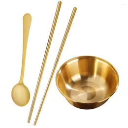 Dinnerware Sets Soup Bowl Chopsticks And Spoon Set Ornament Metal Brass Korean Kitchenware