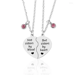 Pendant Necklaces 2 Pcs/Set Stainless Steel Pink Crystal Charm Not Sister By Blood Heart Necklace