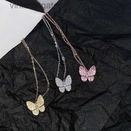 Top Luxury Fine Women Designer Necklace High Version Full Diamond Butterfly Necklace with 18k Rose Gold Diamond Green Designer High Quality Choker Necklace